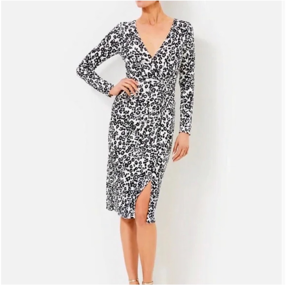 NWOT Lilly Pulitzer Odella V-Neck Midi-Dress, Coconut Lets Pawty Size 8